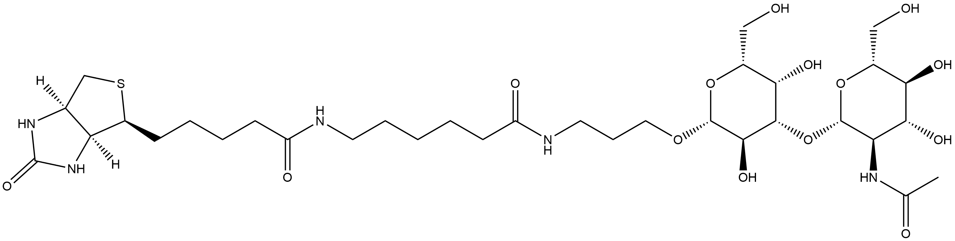 (3aS,4S,6aR)-N-[6-[[3-[[3-O-[2-(Acetylamino)-2-deoxy-β-D-glucopyranosyl]-β-D-galactopyranosyl]oxy]propyl]amino]-6-oxohexyl]hexahydro-2-oxo-1H-thieno[3,4-d]imidazole-4-pentanamide 结构式