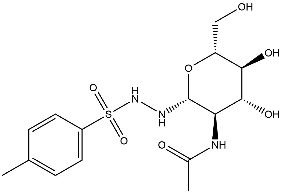 Benzenesulfonic acid, 4-methyl-, 2-[2-(acetylamino)-2-deoxy-β-D-glucopyranosyl]hydrazide Structure