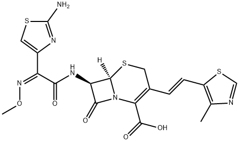 5-Thia-1-azabicyclo[4.2.0]oct-2-ene-2-carboxylic acid, 7-[[(2Z)-(2-amino-4-thiazolyl)(methoxyimino)acetyl]amino]-3-[(1E)-2-(4-methyl-5-thiazolyl)ethenyl]-8-oxo-, (6R,7R)- (9CI) Struktur