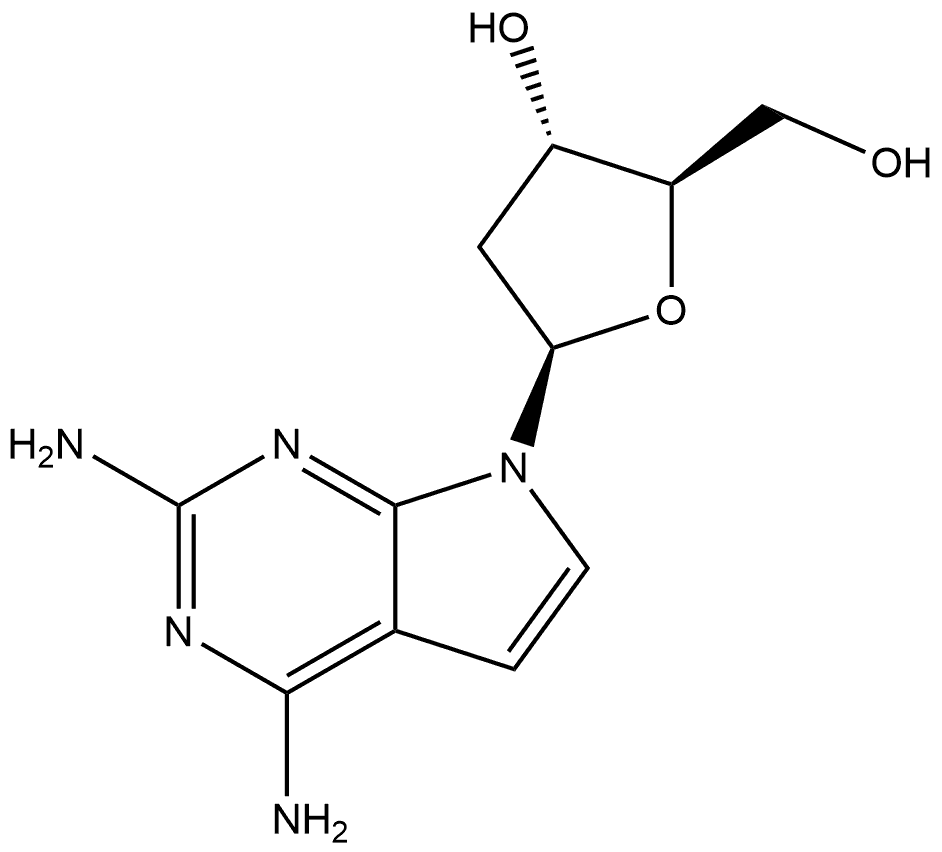 7H-Pyrrolo[2,3-d]pyrimidine-2,4-diamine, 7-(2-deoxy-β-D-erythro-pentofuranosyl)-,104291-16-9,结构式