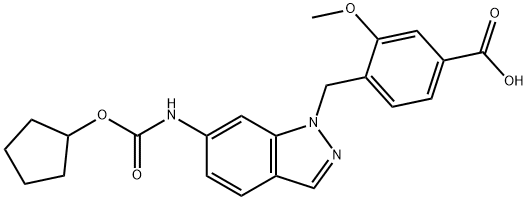 4-[6-シクロペンチルオキシカルボニルアミノ-1H-インダゾール-1-イルメチル]-3-メトキシ安息香酸 化学構造式