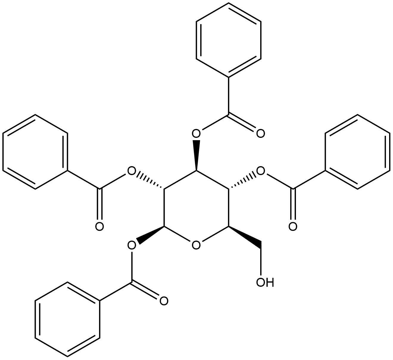 β-D-Glucopyranose, 1,2,3,4-tetrabenzoate 化学構造式