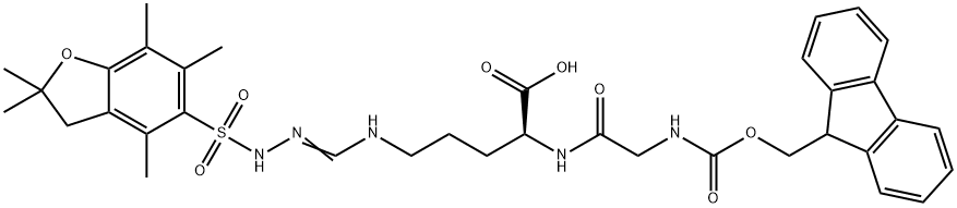 L-Ornithine, N-[(9H-fluoren-9-ylmethoxy)carbonyl]glycyl-N5-[[[(2,3-dihydro-2,2,4,6,7-pentamethyl-5-benzofuranyl)sulfonyl]amino]iminomethyl]- Struktur