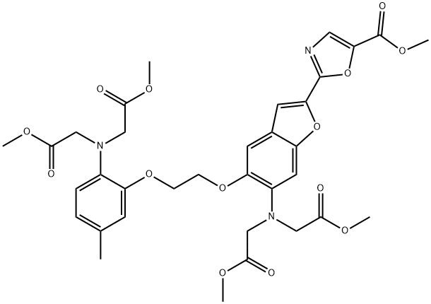 2-[6-[ビス(2-メトキシ-2-オキソエチル)アミノ]-5-[2-[2-[ビス(2-メトキシ-2-オキソエチル)アミノ]-5-メチルフェノキシ]エトキシ]-2-ベンゾフラニル]-5-オキサゾールカルボン酸メチル 化学構造式