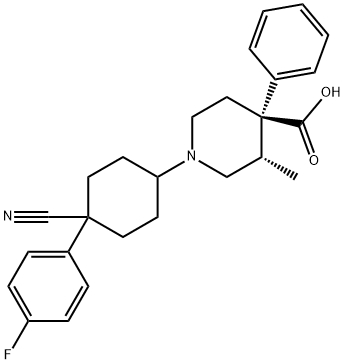 4-Piperidinecarboxylic acid, 1-[trans-4-cyano-4-(4-fluorophenyl)cyclohexyl]-3-methyl-4-phenyl-, (3S,4R)- Structure