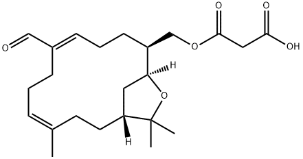 Propanedioic acid, mono[(8-formyl-4,15,15-trimethyl-14-oxabicyclo[11.2.1]hexadeca-4,8-dien-12-yl)methyl] ester, [1R-(1R*,4Z,8E,12S*,13S*)]- (9CI) Structure