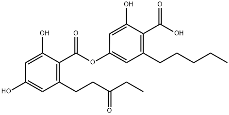 Benzoic acid, 2,4-dihydroxy-6-(3-oxopentyl)-, 4-carboxy-3-hydroxy-5-pentylphenyl ester,105705-30-4,结构式