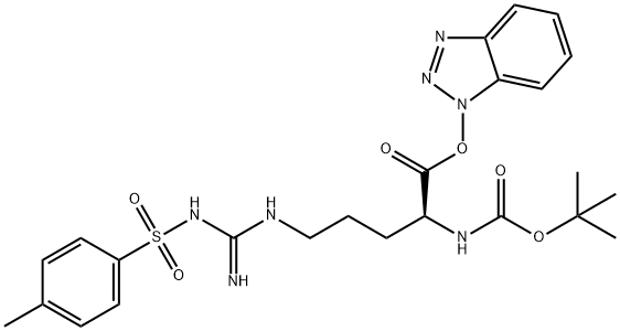 L-Ornithine, N2-[(1,1-dimethylethoxy)carbonyl]-N5-[imino[[(4-methylphenyl)sulfonyl]amino]methyl]-, 1H-benzotriazol-1-yl ester Structure