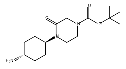 1-Piperazinecarboxylic acid, 4-(trans-4-aminocyclohexyl)-3-oxo-, 1,1-dimethylethyl ester Struktur