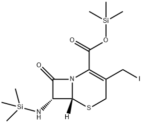 5-Thia-1-azabicyclo[4.2.0]oct-2-ene-2-carboxylic acid, 3-(iodomethyl)-8-oxo-7-[(trimethylsilyl)amino]-, trimethylsilyl ester, (6R,7R)- Structure