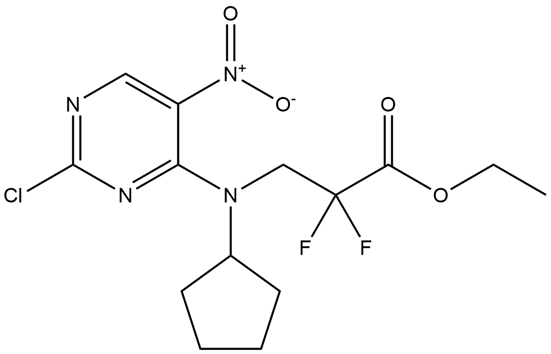 Propanoic acid, 3-[(2-chloro-5-nitro-4-pyrimidinyl)cyclopentylamino]-2,2-difluoro-, ethyl ester 结构式
