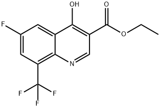 Ethyl 6-fluoro-4-hydroxy-8-(trifluoromethyl)quinoline-3-carboxylate 化学構造式