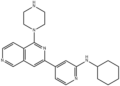 2-Pyridinamine, N-cyclohexyl-4-[1-(1-piperazinyl)-2,6-naphthyridin-3-yl]- Structure