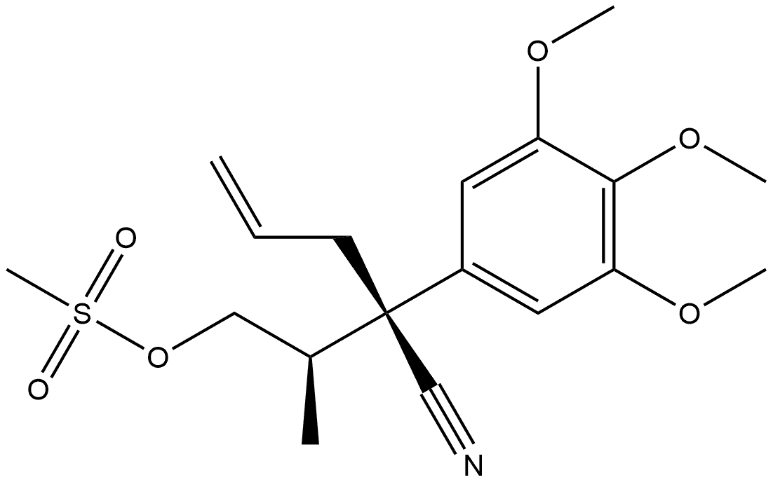 Benzeneacetonitrile, 3,4,5-trimethoxy-α-[1-methyl-2-[(methylsulfonyl)oxy]ethyl]-α-2-propenyl-, [R-(R*,R*)]- (9CI) Structure