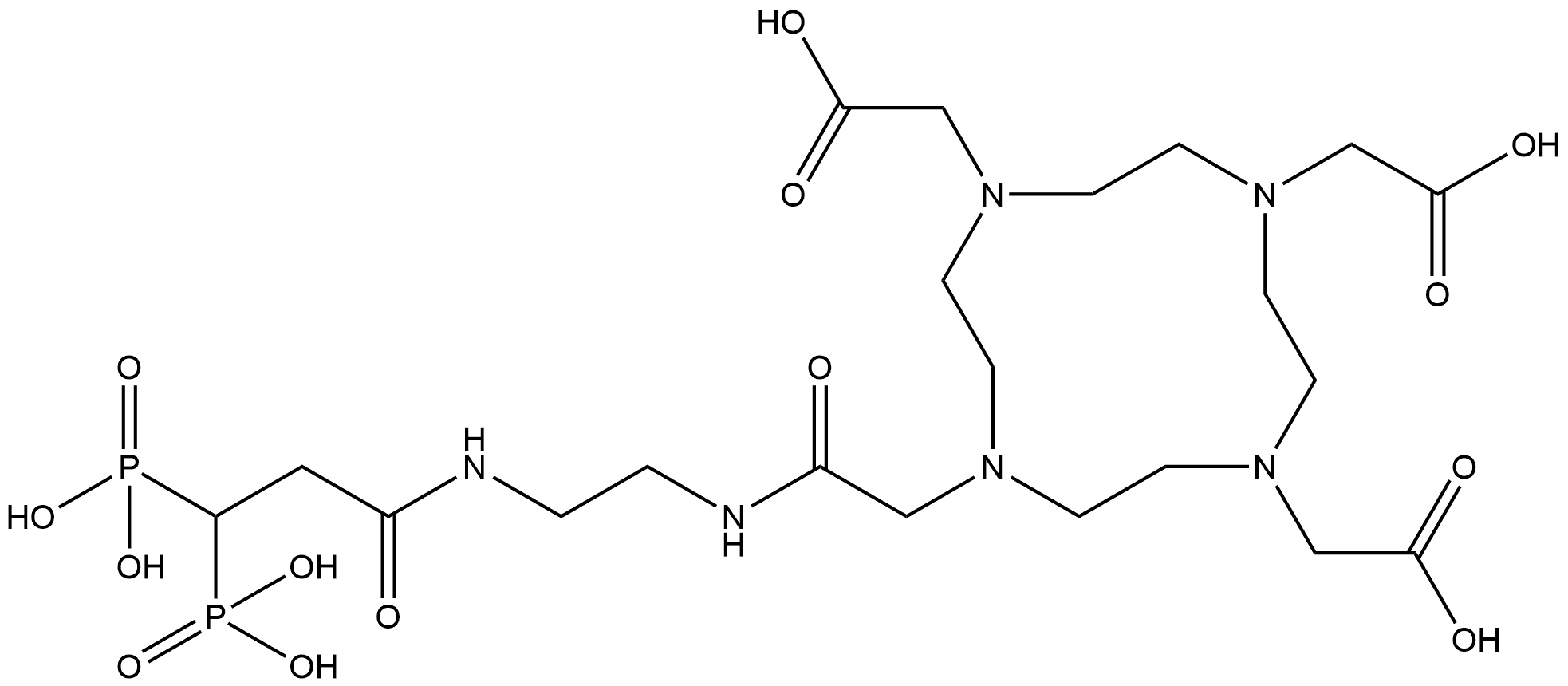 10-[2-Oxo-2-[[2-[(1-oxo-3,3-diphosphonopropyl)amino]ethyl]amino]ethyl]-1,4,7,10-tetraazacyclododecane-1,4,7-triacetic acid Structure