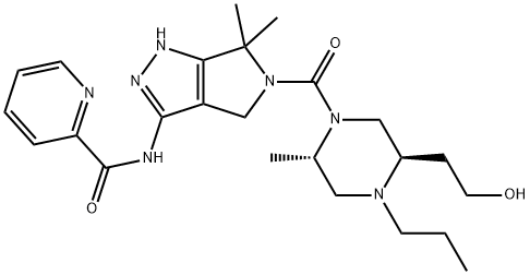 2-Pyridinecarboxamide, N-[1,4,5,6-tetrahydro-5-[[(2S,5R)-5-(2-hydroxyethyl)-2-methyl-4-propyl-1-piperazinyl]carbonyl]-6,6-dimethylpyrrolo[3,4-c]pyrazol-3-yl]- Structure