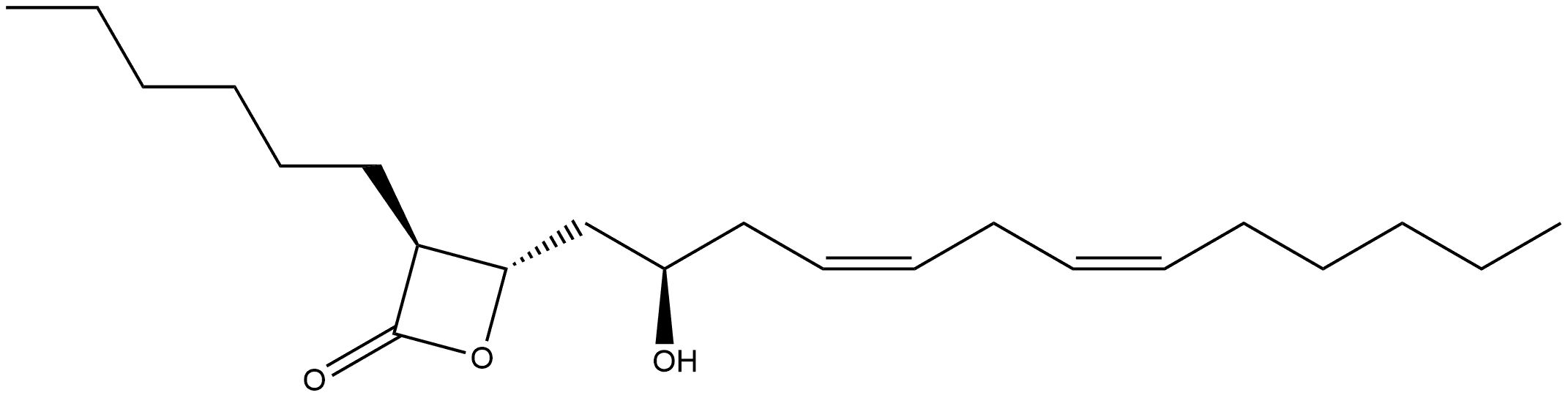 2-Oxetanone, 3-hexyl-4-(2-hydroxy-4,7-tridecadienyl)-, [3S-[3α,4β(2S*,4Z,7Z)]]- (9CI) 化学構造式