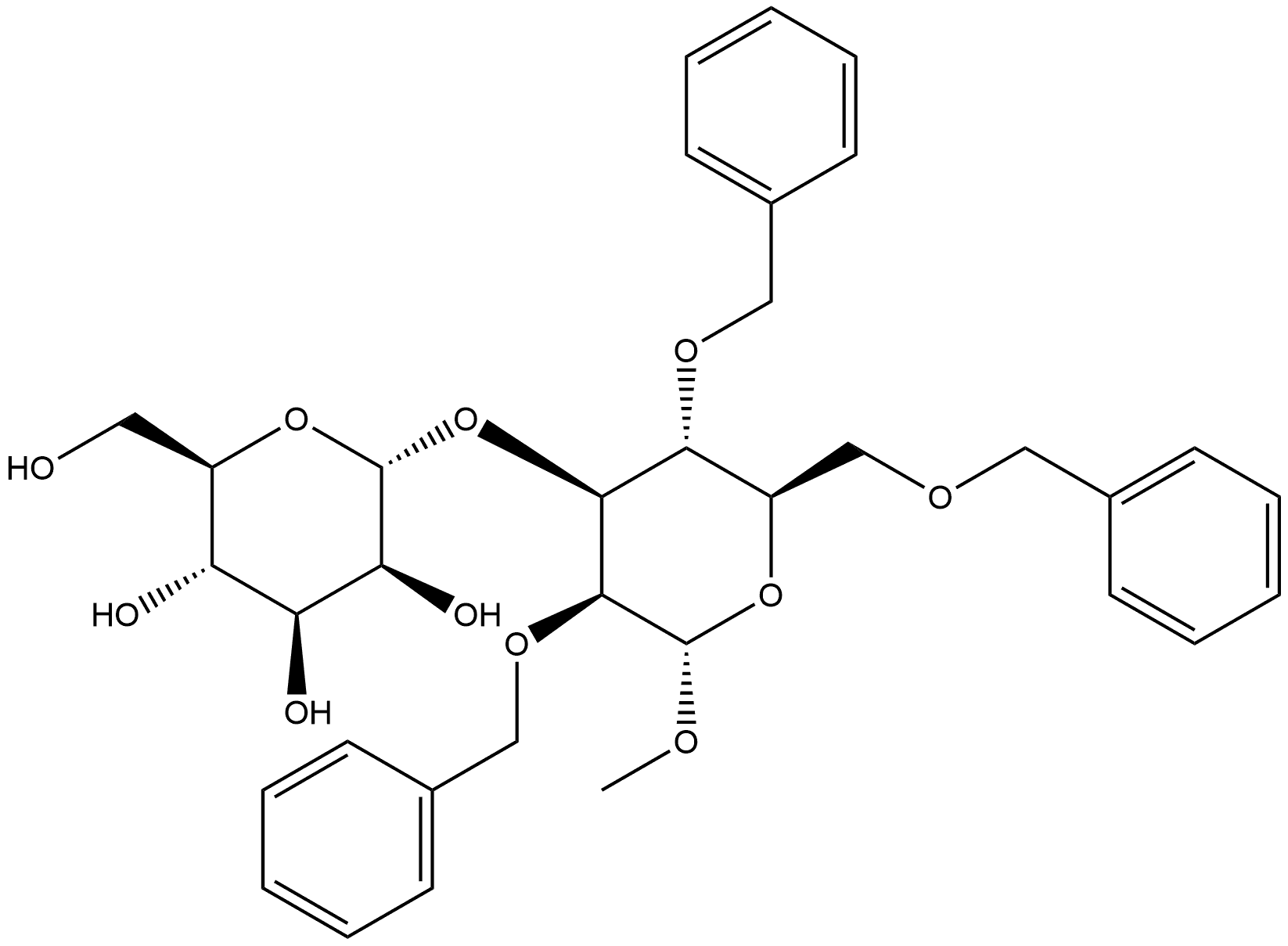 α-D-Mannopyranoside, methyl 3-O-α-D-mannopyranosyl-2,4,6-tris-O-(phenylmethyl)- Struktur