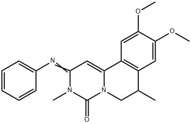 4H-Pyrimido[6,1-a]isoquinolin-4-one, 2,3,6,7-tetrahydro-9,10-dimethoxy-3,7-dimethyl-2-(phenylimino)- 化学構造式