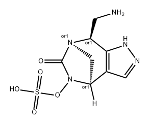 rel-(4R,7R,8S)-8-(Aminomethyl)-1,4,5,8-tetrahydro-5-(sulfooxy)-6H-4,7-methanopyrazolo[3, 4-e][1,3]diazepin-6-one Struktur