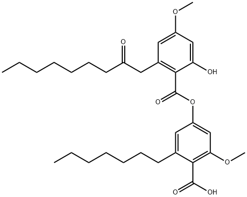 Benzoic acid, 2-heptyl-4-[[2-hydroxy-4-methoxy-6-(2-oxononyl)benzoyl]oxy]-6-methoxy-,108529-22-2,结构式