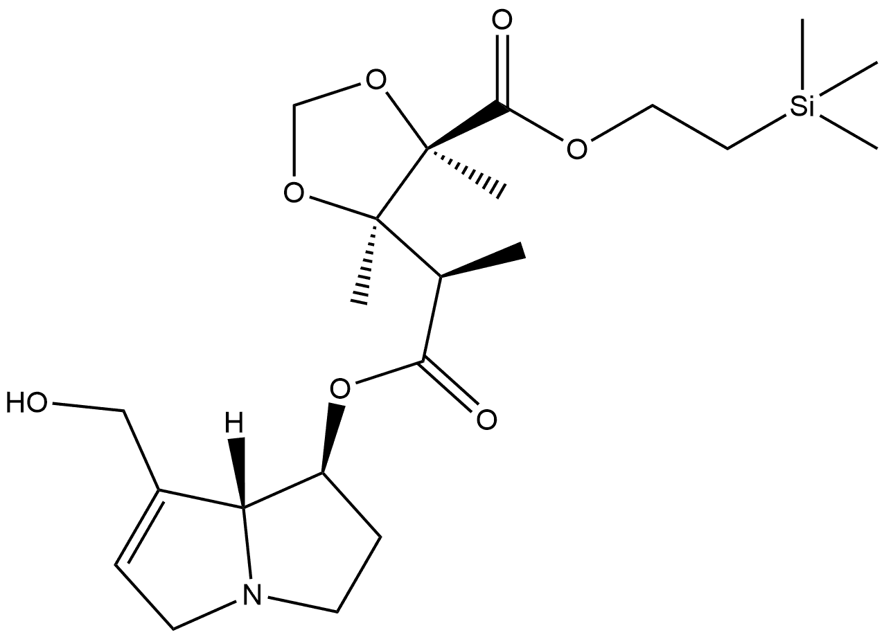 1,3-Dioxolane-4-acetic acid, α,4,5-trimethyl-5-[[2-(trimethylsilyl)ethoxy]carbonyl]-, 2,3,5,7a-tetrahydro-7-(hydroxymethyl)-1H-pyrrolizin-1-yl ester, [1α[R*(4R*,5R*)],7aβ]- (9CI) Struktur