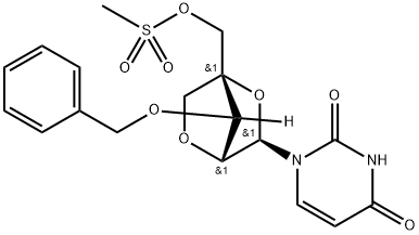 Uridine, 2'-?O,?4'-?C-?methylene-?3'-?O-?(phenylmethyl)?-?, 5'-?methanesulfonate Struktur