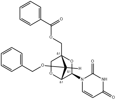 Uridine, 2'-?O,?4'-?C-?methylene-?3'-?O-?(phenylmethyl)?-?, 5'-?benzoate Structure
