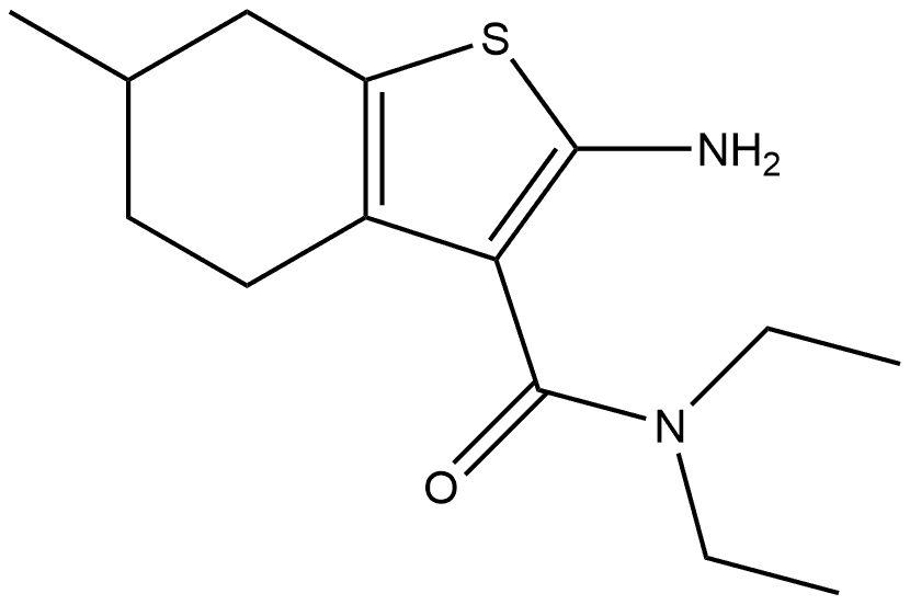 2-amino-N,N-diethyl-6-methyl-4,5,6,7-tetrahydrobenzothiophene-3-carboxamide 化学構造式