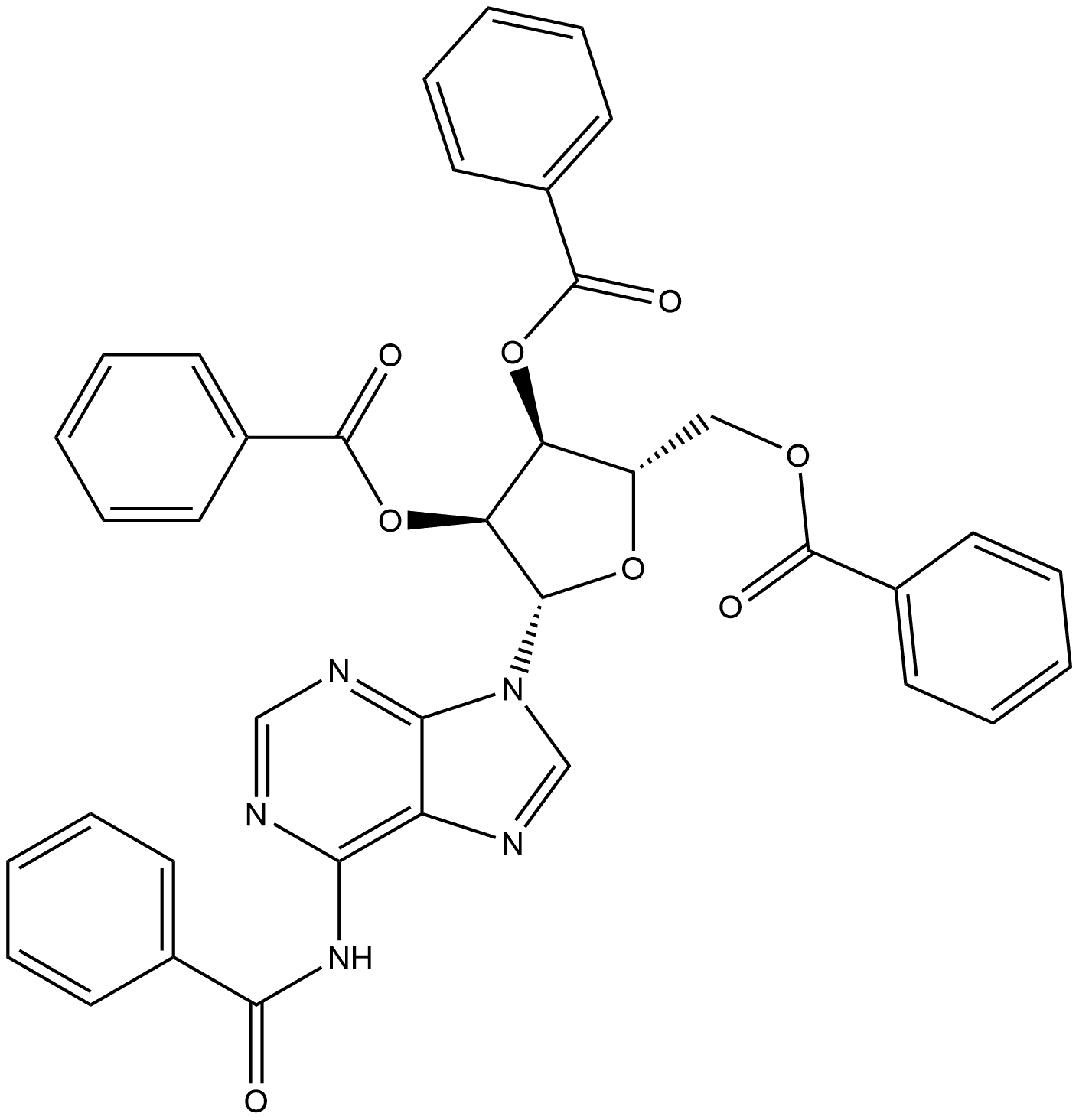 Benzamide, N-[9-(2,3,5-tri-O-benzoyl-β-L-ribofuranosyl)-9H-purin-6-yl]- 化学構造式