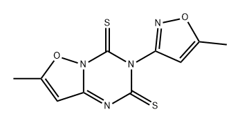 2H-Isoxazolo[2,3-a]-1,3,5-triazine-2,4(3H)-dithione, 7-methyl-3-(5-methyl-3-isoxazolyl)- Structure