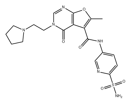 Furo[2,3-d]pyrimidine-5-carboxamide, N-[6-(aminosulfonyl)-3-pyridinyl]-3,4-dihydro-6-methyl-4-oxo-3-[2-(1-pyrrolidinyl)ethyl]- Struktur