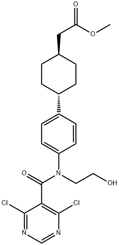 Methyl 2-((1r,4r)-4-(4-(4,6-dichloro-N-(2-hydroxyethyl)pyriMidine-5-carboxaMido)phenyl)cyclohexyl)acetate 化学構造式