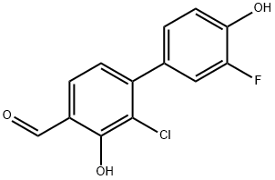 [1,1'-Biphenyl]-4-carboxaldehyde, 2-chloro-3'-fluoro-3,4'-dihydroxy- 化学構造式