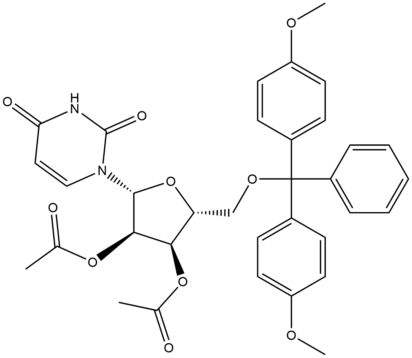 Uridine, 5'-O-[bis(4-methoxyphenyl)phenylmethyl]-, 2',3'-diacetate,111426-09-6,结构式
