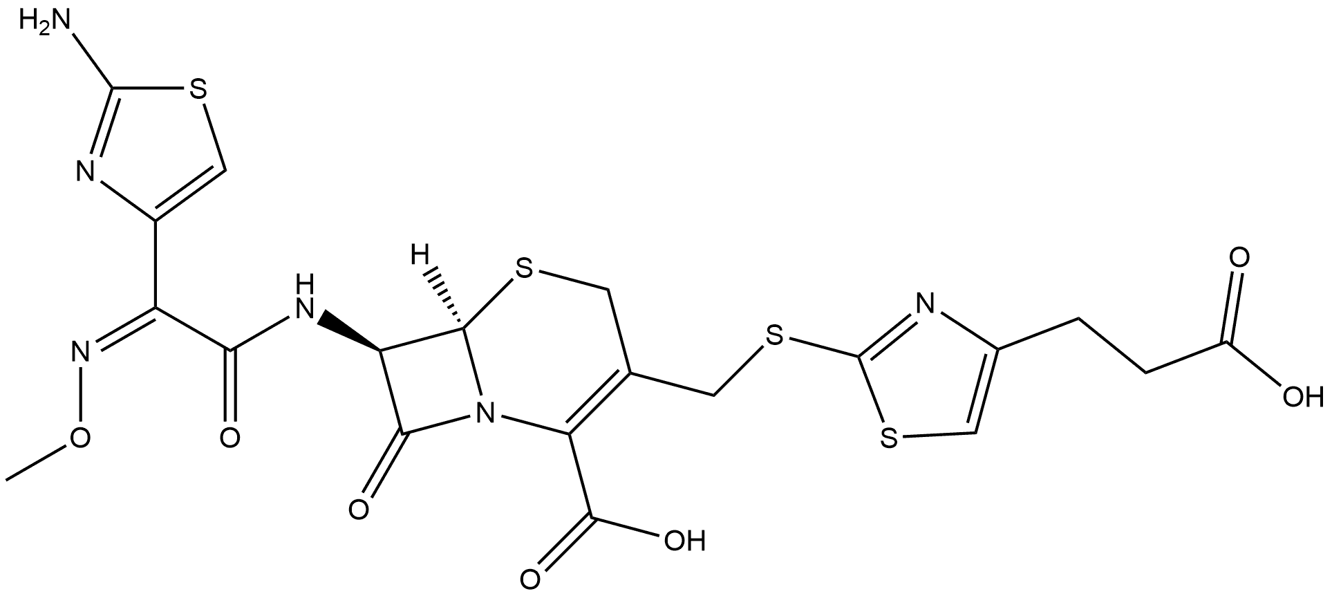 [6R-[6α,7β(Z)]]-7-[[(2-Amino-4-thiazolyl)(methoxyimino)acetyl]amino]-3-[[[4-(2-carboxyethyl)-2-thiazolyl]thio]methyl]-8-oxo-5-thia-1-azabicyclo[4.2.0]oct-2-ene-2-carboxylic Acid Structure