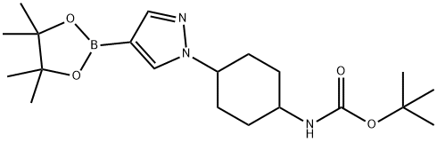 Carbamic acid, N-[4-[4-(4,4,5,5-tetramethyl-1,3,2-dioxaborolan-2-yl)-1H-pyrazol-1-yl]cyclohexyl]-, 1,1-dimethylethyl ester 化学構造式