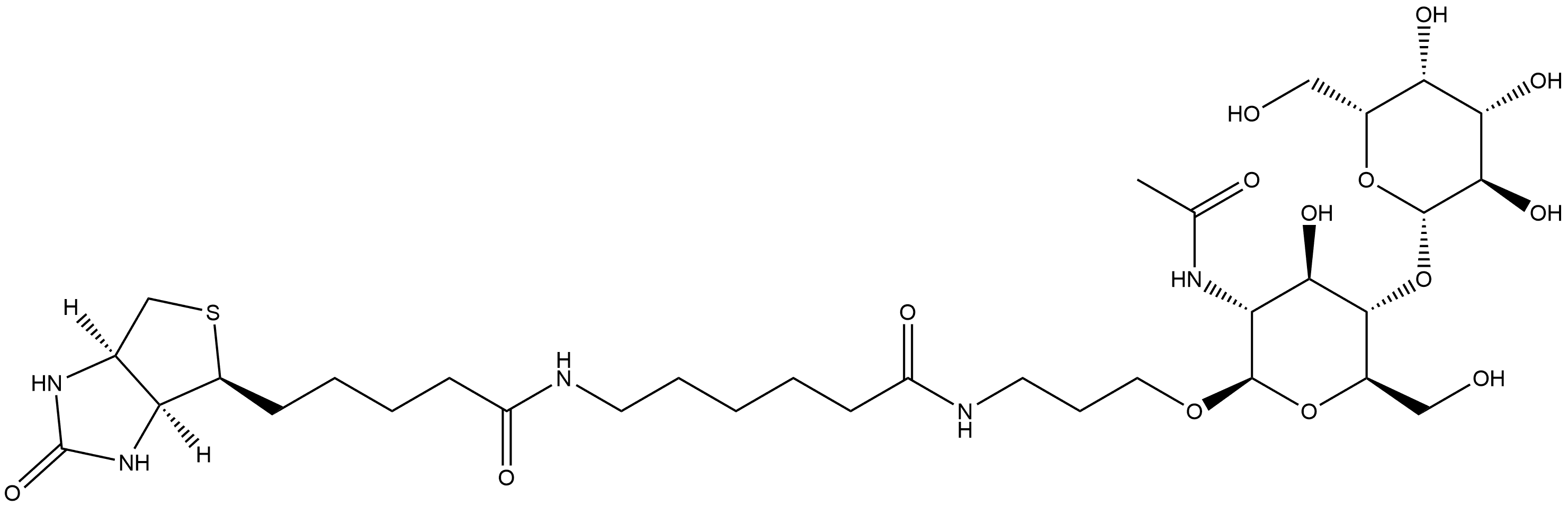 (3aS,4S,6aR)-N-[6-[[3-[[2-(Acetylamino)-2-deoxy-4-O-β-D-galactopyranosyl-β-D-glucopyranosyl]oxy]propyl]amino]-6-oxohexyl]hexahydro-2-oxo-1H-thieno[3,4-d]imidazole-4-pentanamide 结构式