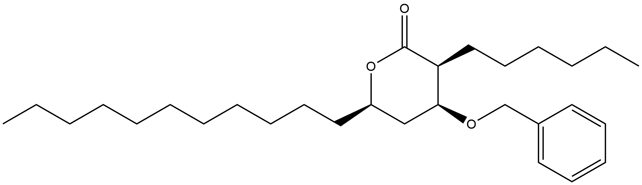 2H-Pyran-2-one, 3-hexyltetrahydro-4-(phenylmethoxy)-6-undecyl-, [3S-(3α,4α,6α)]- (9CI) 化学構造式