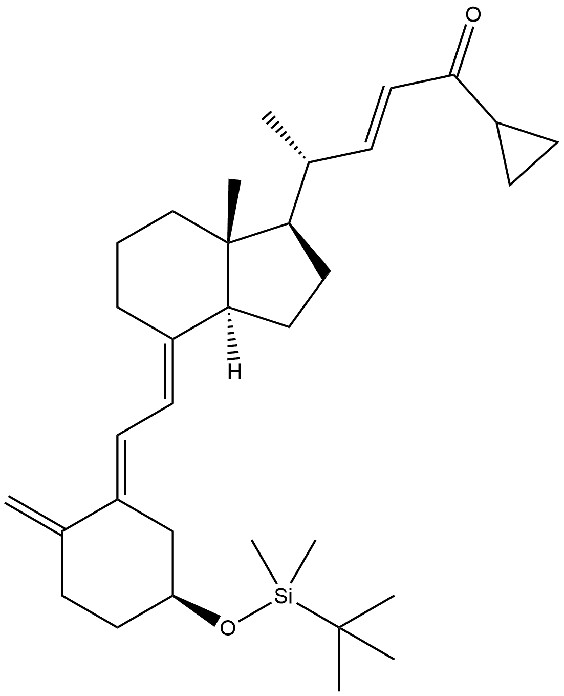 20(R),3(R)-(tert-butyldimethylsilyloxy)-20-(3'-cyclopropyl-3'-oxoprop-1'(E)-enyl)-9,10-secopregna-5(Z),7(E),10(19)-triene Structure