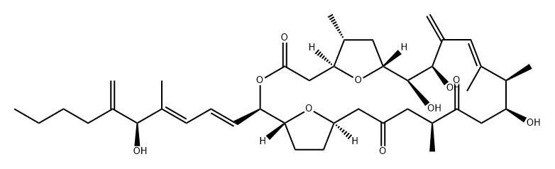 3,26,27-Trioxatricyclo[21.2.1.16,9]heptacos-13-ene-4,18,21-trione, 10,11,16-trihydroxy-2-[(1E,3E,5S)-5-hydroxy-4-methyl-6-methylene-1,3-decadien-1-yl]-7,14,15,19-tetramethyl-12-methylene-, (1R,2R,6S,7R,9R,10R,11R,13E,15R,16S,19S,23R)- Structure