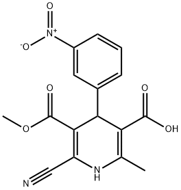 3,5-Pyridinedicarboxylic acid, 2-cyano-1,4-dihydro-6-methyl-4-(3-nitrophenyl)-, 3-methyl ester 化学構造式