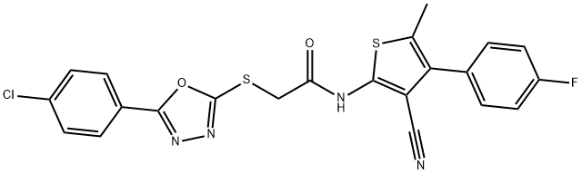 Acetamide, 2-[[5-(4-chlorophenyl)-1,3,4-oxadiazol-2-yl]thio]-N-[3-cyano-4-(4-fluorophenyl)-5-methyl-2-thienyl]- Struktur