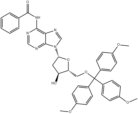 N-(9-((2R,4S,5R)-4-Hydroxy-5-((tris(4-methoxyphenyl)methoxy)methyl)tetrahydrofuran-2-yl)-9H-purin-6-yl)benzamide Struktur