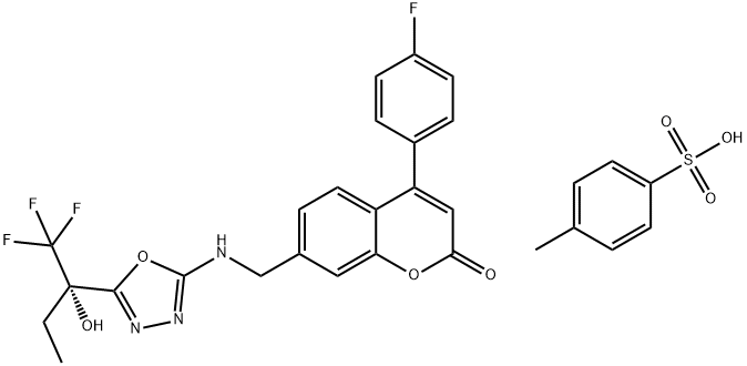 1137737-87-1 2H-1-Benzopyran-2-one, 4-(4-fluorophenyl)-7-[[[5-[(1S)-1-hydroxy-1-(trifluoromethyl)propyl]-1,3,4-oxadiazol-2-yl]amino]methyl]-, 4-methylbenzenesulfonate (1:1)