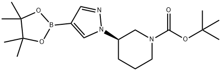 1-Piperidinecarboxylic acid, 3-[4-(4,4,5,5-tetramethyl-1,3,2-dioxaborolan-2-yl)-1H-pyrazol-1-yl]-, 1,1-dimethylethyl ester, (3R)- Structure