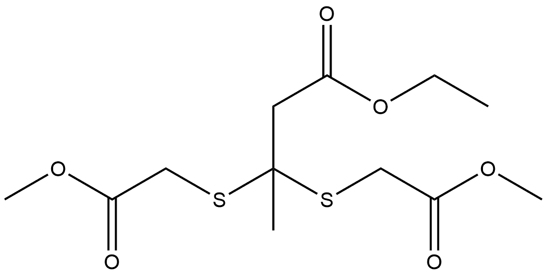 3,3-Bis-methoxycarbonylmethylsulfanyl-butyric acid ethyl ester 化学構造式