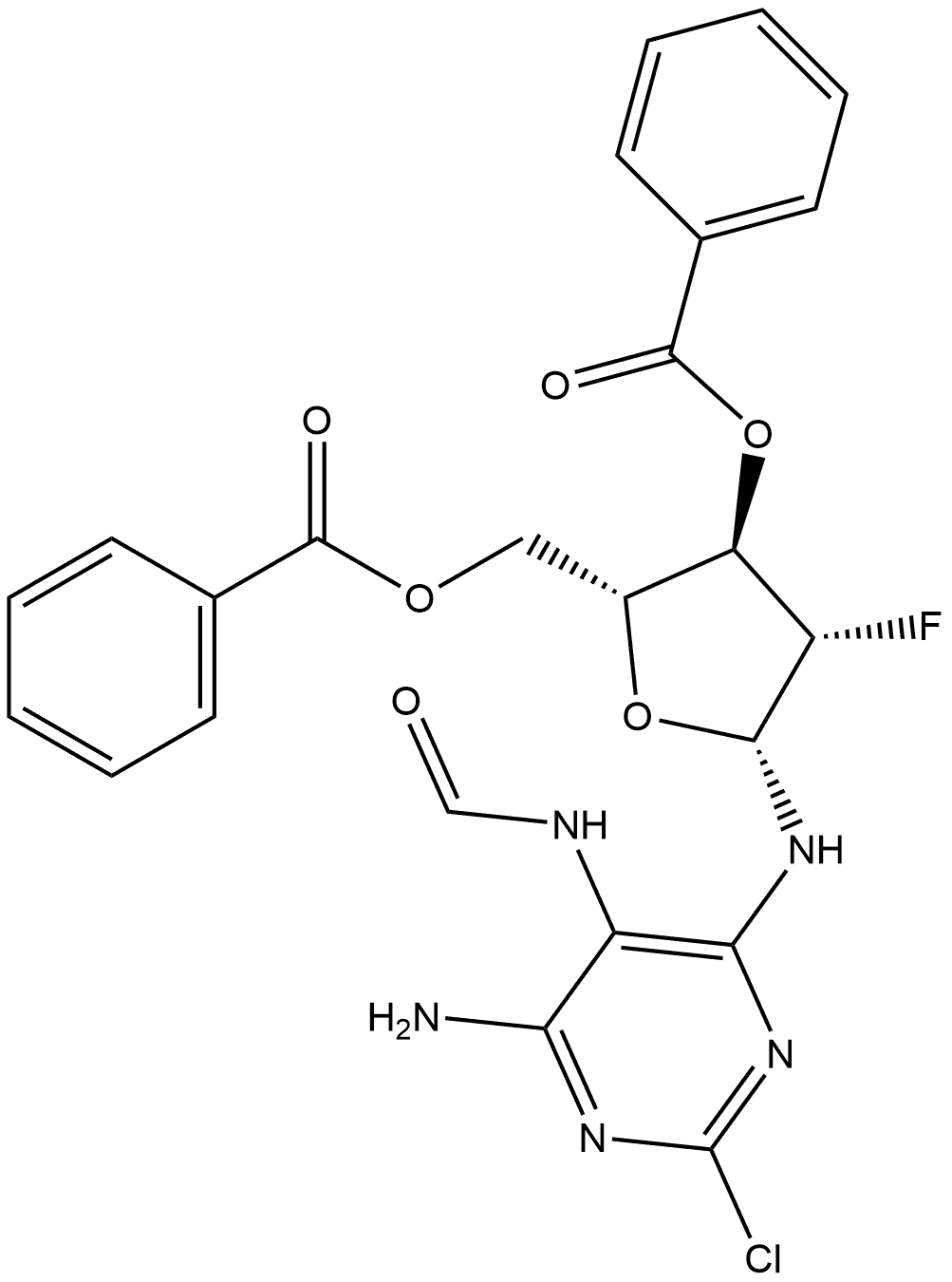 N-[4-Amino-2-chloro-6-[(3,5-di-O-benzoyl-2-deoxy-2-fluoro-β-D-arabinofuranosyl)amino]-5-pyrimidinyl]-formamide Struktur