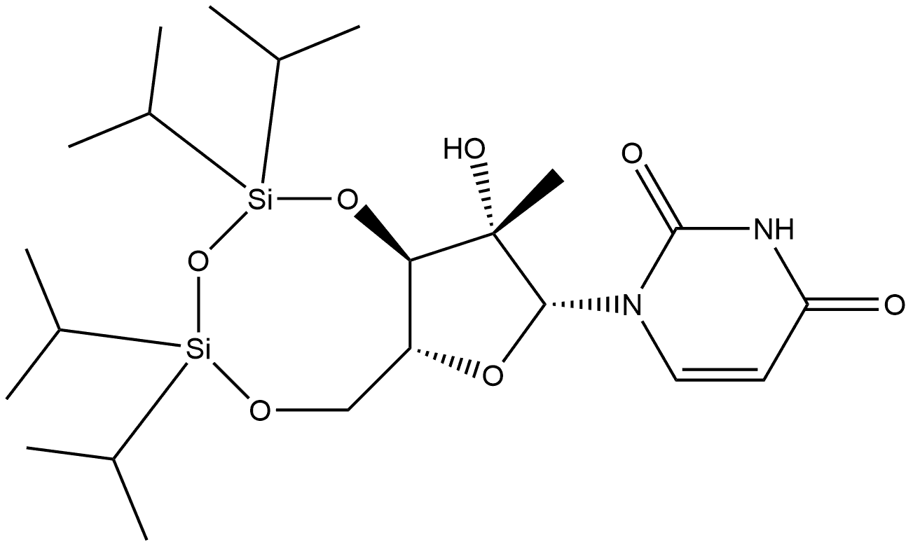2,4(1H,3H)-Pyrimidinedione, 1-[2-C-methyl-3,5-O-[1,1,3,3-tetrakis(1-methylethyl)-1,3-disiloxanediyl]-β-D-arabinofuranosyl]- Struktur