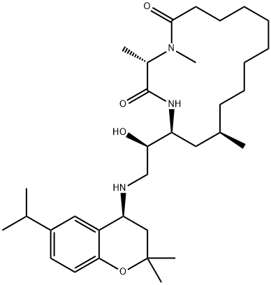 1146544-18-4 (3S,14R,16S)-16-[(1R)-2-[[(4S)-3,4-Dihydro-2,2-dimethyl-6-(1-methylethyl)-2H-1-benzopyran-4-yl]amino]-1-hydroxyethyl]-3,4,14-trimethyl-1,4-diazacyclohexadecane-2,5-dione